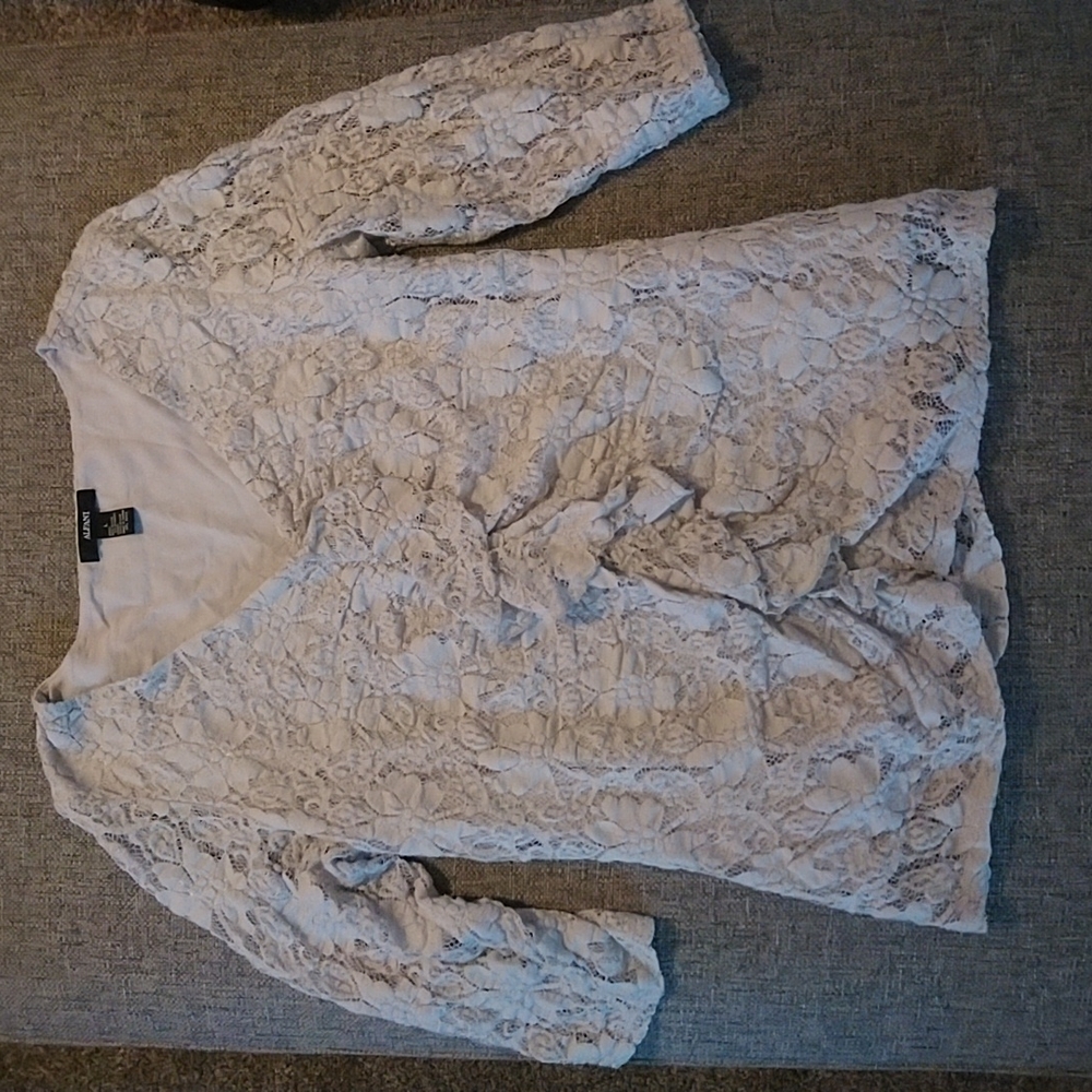 Alfani Grey Lace 3/4 Sleeve Top L